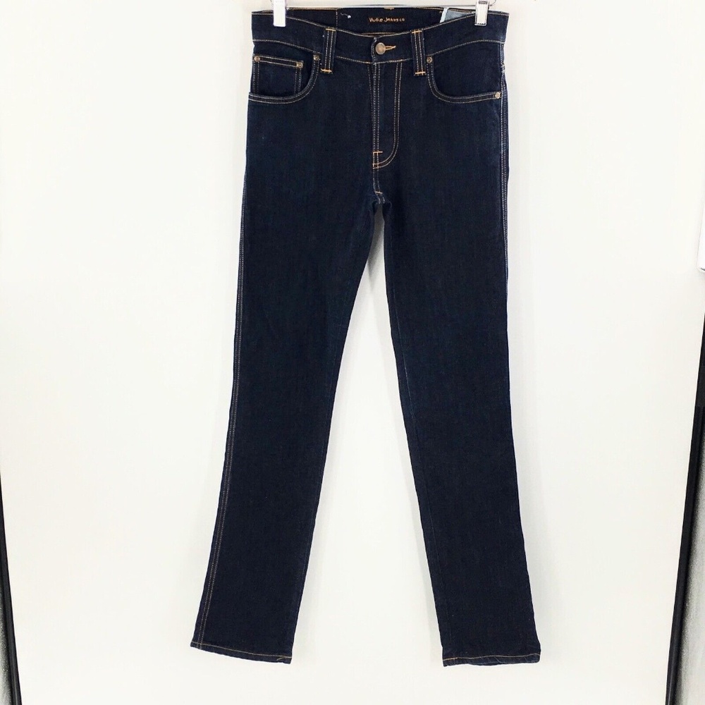 Nudie Jeans Mens Blue Slim Jim Dry Organic Ecru Embo Denim Made in Italy 30 x 33 - Picture 3 of 15